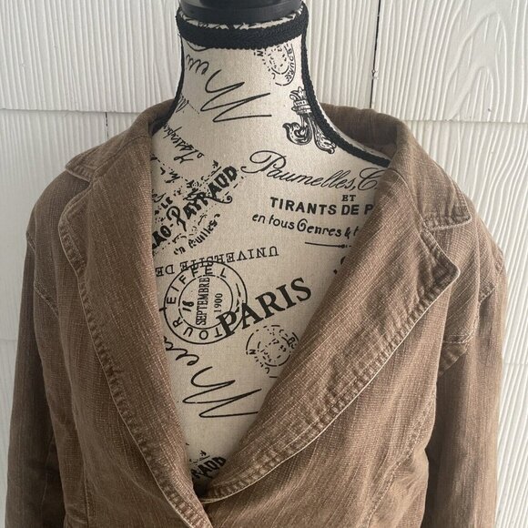 FDJ French Dressing Brown Embroidered Denim Look Short 2-button Blazer (TT) - Picture 2 of 13